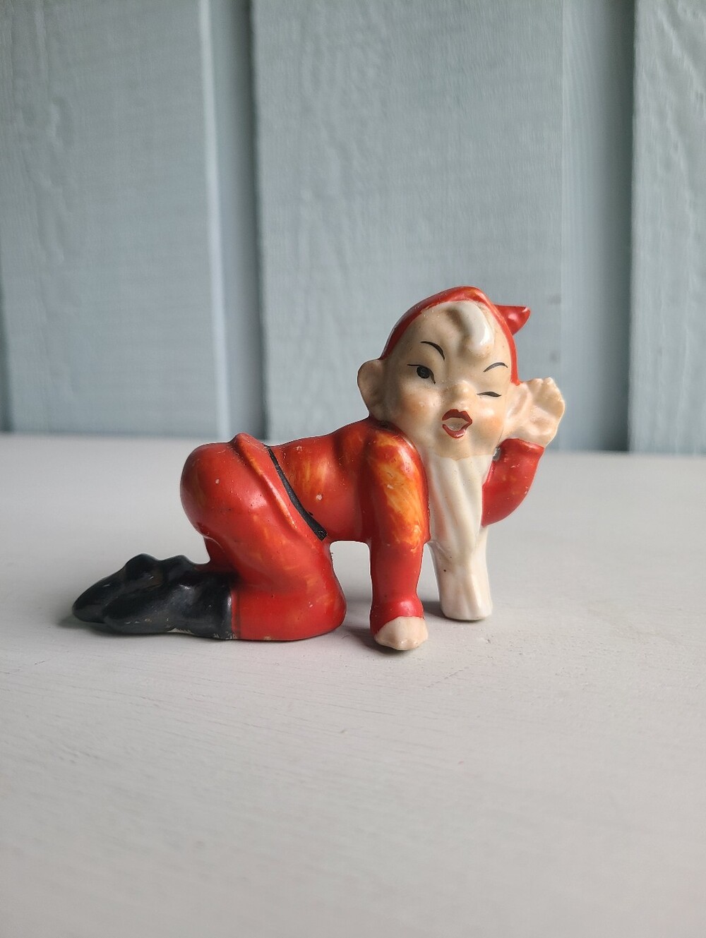 Vintage Mid Century Modern Eavesdropping Elf Pixie Figurine Japan MCM